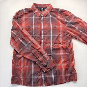 REI Coop Mens Plaid Long Sleeve Button‎ Up Shirt Red Gray Blue Size Medium